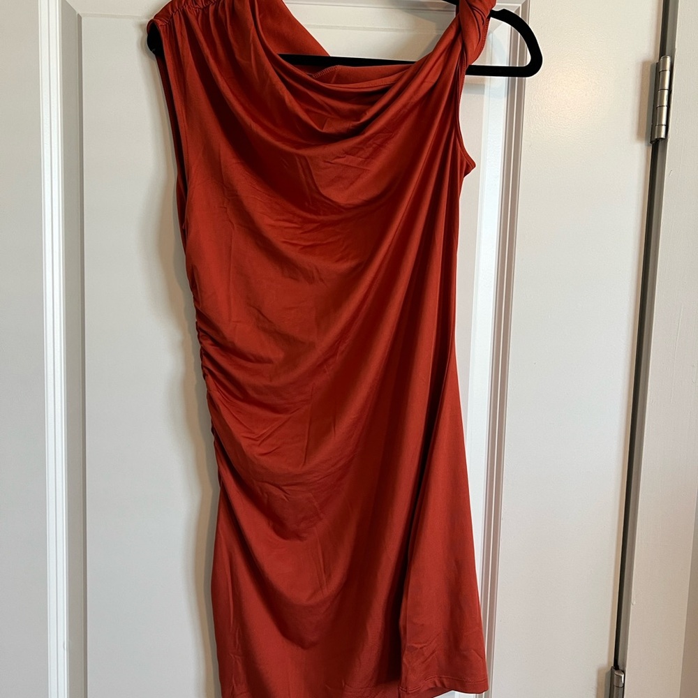 H & M Divided One-Shoulder Rust Dress Size L